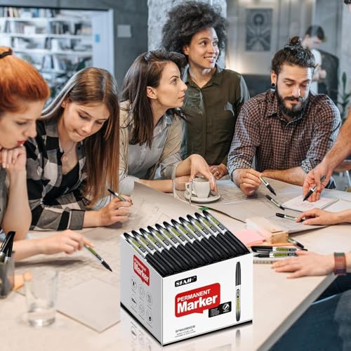 SFAIH Black Permanent Markers Bulk - 36 Pack, 1s Quick Dry, Non-Fading, Fine Point Permanent Pens for Plastic Glass Metal Wood Paper Stone, Office Classroom Kitchen, Doodling, Marking, Waterproof - color: 36 Black