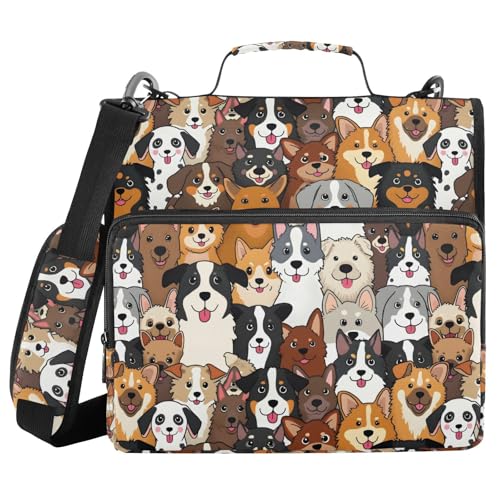 ALAZA Zipper Binder 3 Ring Cute Doodle Dog Print Animal Binder Organizer with Zipper and Shoulder Strap Large Capacity Multi-Pocket Trapper Keeper File Folder for Office Supplies - color: Multicolored 24
