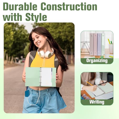 4 Pack Mini 3 Ring Binder 5.5 x 8.5 with 5 Dividers Tabs Cute Binders Organizer Junior Size Binder 1" Round Rings Holds Up to 225 Sheets for School Office A5 Size Paper (Beige&Green&Purple&Pink)