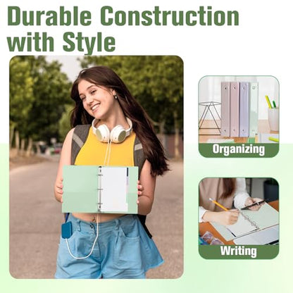 4 Pack Mini 3 Ring Binder 5.5 x 8.5 with 5 Dividers Tabs Cute Binders Organizer Junior Size Binder 1" Round Rings Holds Up to 225 Sheets for School Office A5 Size Paper (Beige&Green&Purple&Pink)