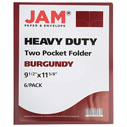 JAM PAPER Heavy Duty Plastic 2 Pocket Extra Tough School Folders - Burgundy - 6/Pack - color: Burgundy, size: 6 Per Pack