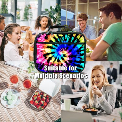 Tie Dye Lunch Box Insulated Reusable Lunch Bag Tote Cooler for Women Men Boy Girl School Work Office Picnic - color: Tie Dye