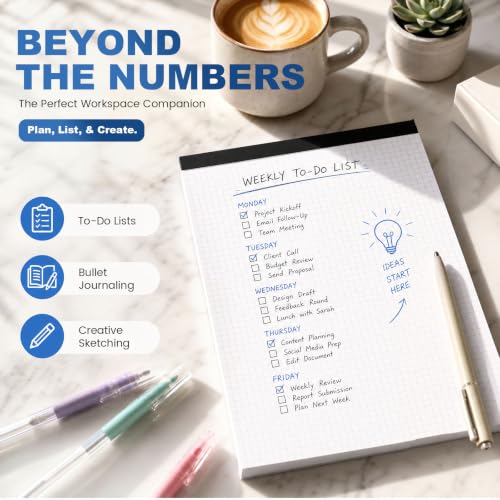 BOOKNOW Graph Paper Legal Pad 2-Pack, 8.5"x11", 4x4 Quad Ruled, 100 Sheets | White 65gsm Paper, Perforated Top Edge, Bleed-Resistant FSC Paper, for Back to School, Office, Math, Drafting, Drawing