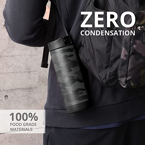 Elemental Iconic Kids Water Bottle with Straw Lid & Stress Relief Pop It Handle, Leak-Proof When Closed, Triple Insulated Kids Stainless Steel Water Bottle For Girls and Boys, 14oz - Black Camo - color: Black Camo, size: 14 Ounces