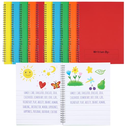 Henoyso 10 Pack Primary Composition Notebooks for Kids, Spiral Writing & Drawing Journals, 50 Sheets Half Blank Book for Home Learning & Homework Supplies, K-2 Handwriting Practice, Bright Cover - color: Bright Color, size: 50 Sheets