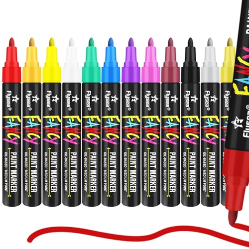 Paint Pens Permanent Markers - 12 Colors Quick Drying Waterproof Oil Based Paint Markers, Medium Tip, Marker Pen for Metal, Rock Painting, Wood, Plastic, Canvas, Mugs, Stone (Black Rod) - color: 12 Colors (Black Aluminum Tube )