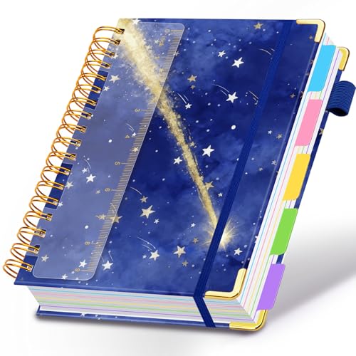 Spiral Journal Notebooks for Work, 300 Pages 5 Subject Notebook College Ruled with Dividers & Tabs, 8''x 10'' Large Notebook Journal for Women Students Note-Taking and Organizer (Starlit Meteor) - color: Starlit Meteor, size: 8''x 10''
