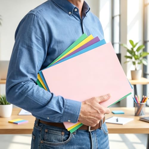 SUNEE Two Pocket Folders, 25 Pack File Folders with Business Card Slot, Textured Paper, Fit Letter Size Paper, Paper File Folder for School Office Home Business, Pink - color: Pink, style: 25-Pack
