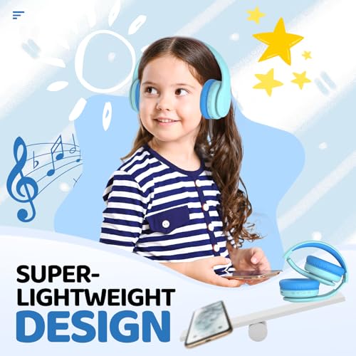 JoySpark Kids Bluetooth Headphones, Lightweight Wireless Headphones for Kids, 85/94dB Volume Limited, 60 Hours Playtime, Bluetooth 5.3, Over-Ear Toddler Headsets with Built-in Mic (Macaron Blue) - color: Macaron Blue