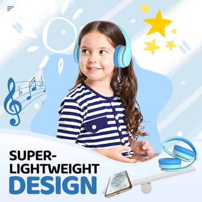 JoySpark Kids Bluetooth Headphones, Lightweight Wireless Headphones for Kids, 85/94dB Volume Limited, 60 Hours Playtime, Bluetooth 5.3, Over-Ear Toddler Headsets with Built-in Mic (Macaron Blue) - color: Macaron Blue