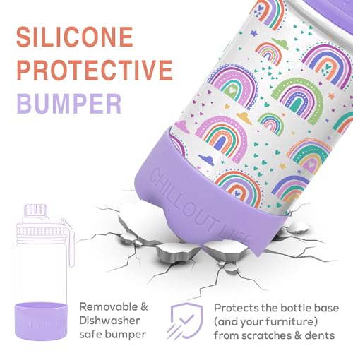 CHILLOUT LIFE 12oz Kids Insulated Stainless Steel Water Bottle with Leak Proof Spout Lid & 144 Stickers - color: Rainbows, style: 12 oz