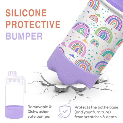 CHILLOUT LIFE 12oz Kids Insulated Stainless Steel Water Bottle with Leak Proof Spout Lid & 144 Stickers - color: Rainbows, style: 12 oz