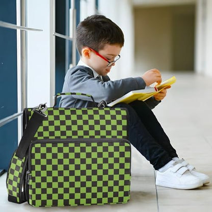 Green Black Checkered Binder Bag 3 Ring Zipper Binders with Shoulder Strap for School Office Organizer Storage - color: Q009