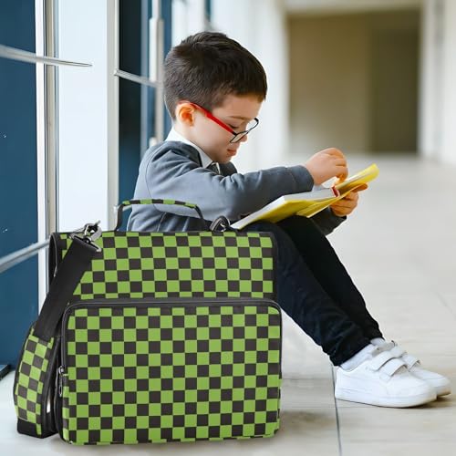 Green Black Checkered Binder Bag 3 Ring Zipper Binders with Shoulder Strap for School Office Organizer Storage - color: Q009