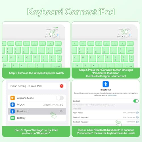 YBING Keyboard Case for iPad 10th Gen 10.9 inch(2022) & 11th Gen(A16, 2025), 7-Color Backlit Detachable Keypad & Rotatable Magnetic Case with Pencil Holder (Green) - color: Green