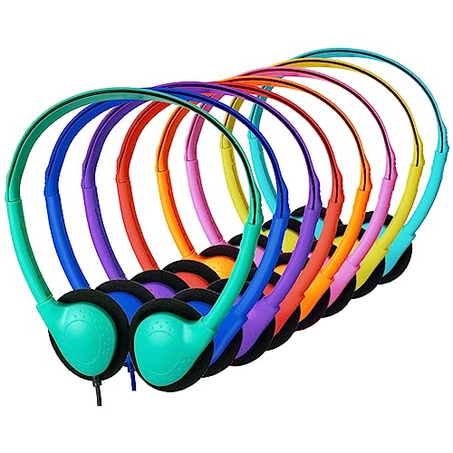 20 Pack Bulk Classroom Headphones for Students Kids School | Wholesale Headphones Class Set with 3.5mm Jack for Chromebook Laptop PC Computer (Mixed Colors) - size: 20 Pack Mixed Color