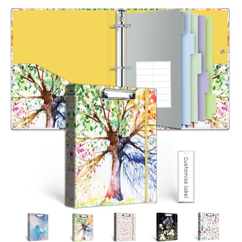 Mini 3 Ring Binder 1 Inch for 5.5"x8.5" Paper, Small Three Ring Binders with Clipboard,5-Tab Dividers,Interior Pocket, Spine ID Label Holder, BVSSX A5 Binder with Pen Holder,Season Tree - color: 02-season Tree, size: 1in（5.5"X8.5"）