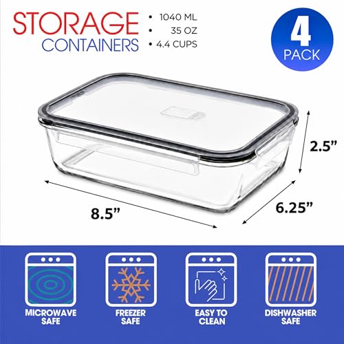Sorbus Glass Meal Prep Containers Set – Freezer, Dishwasher, Oven Safe – Reusable Food Storage Bowls, 4 Cup Capacity for Meal Prep and Storage (4 Rectangular Vented Lid) - size: 4 Rectangular Vented Lid