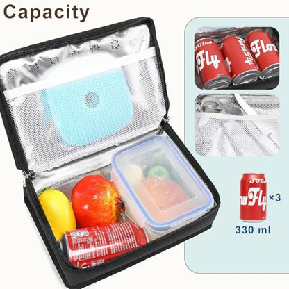 FlowFly Small Insulated Lunch box Portable Soft Bag Mini Cooler Thermal Meal Tote Kit with Handle for Work & School, Black - color: Black