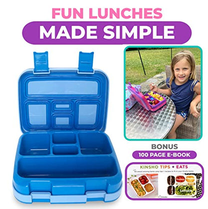 kinsho Bento Lunch Box for Kids Toddlers Boys Girls, 5 Portion Sections Secure Lid, Microwave Safe BPA Free Removable Tray, Pre-School Kid Daycare Lunches Snack Container, Blue & Pink Purple 2 Pack - color: Blue & Pink Bento 2 pack