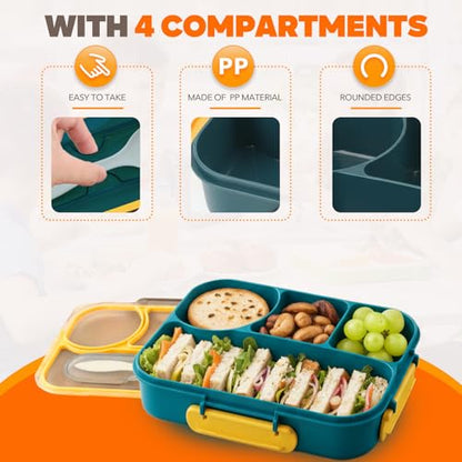 EASYFUN Bento Box Adult, Lunch Box, 4-Compartment Lunch Containers, Drop-Proof, Dishwasher Safe & Made with BPA-Free Materials (Dark blue) - color: Dark Blue