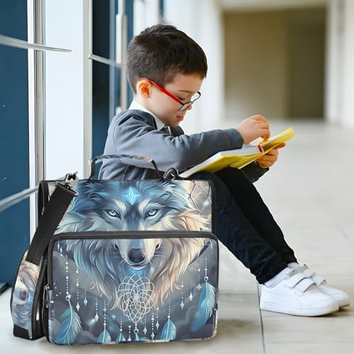 3 Ring Zipper Binder with Shoulder Strap Wolf Dream Catcher Wolves 1.5 inch Binders Keeper Large Capacity Multi Pockets for School Office Supplies - color: Multi587, size: Fit 500 Sheets