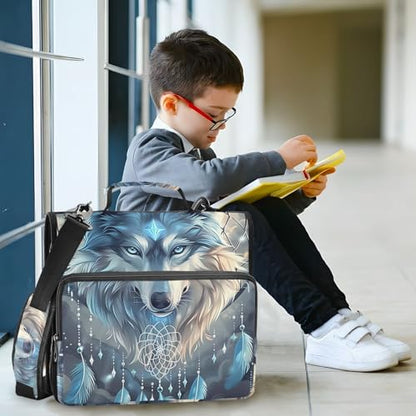 3 Ring Zipper Binder with Shoulder Strap Wolf Dream Catcher Wolves 1.5 inch Binders Keeper Large Capacity Multi Pockets for School Office Supplies - color: Multi587, size: Fit 500 Sheets