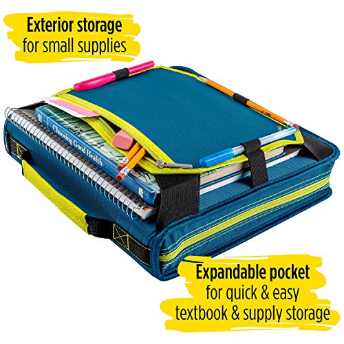 Five Star Zipper Binder, 2 Inch 3-Ring Binder for School, 5-Tab Expanding File, 380 Sheet Capacity, Teal/Chartreuse (29052IH8) - color: Teal/Chartreuse