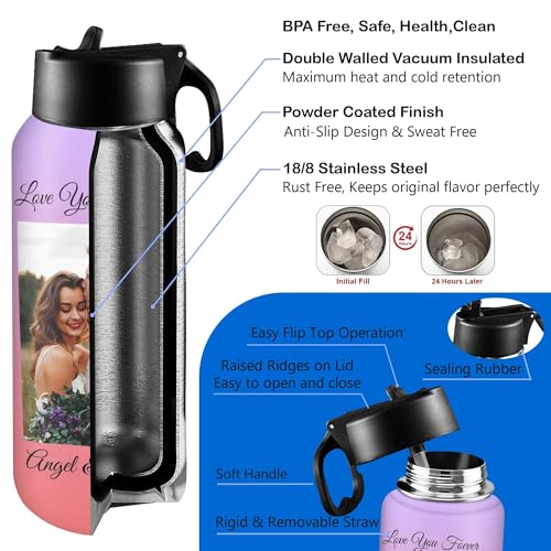 D-Story Personalized Insulated Water Bottle with Straw 18Oz Text Name Custom Picture Stainless Steel Sports Water Bottles for Kids Women Men Customized Double Wall Vacuum Cup Birthday Gifts - color: Design 24