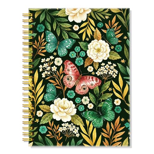 ERHACHAIJIA Boho Floral Butterfies Hardcover 160 Pages Lined Spiral Notebook, Cute Journal Gifts for Women Coworker Butterfly Lover, Journal Notebook for Writing, Daughter Back to School Gifts - color: Dark Green
