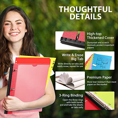 WOT I 1-Pack Telescoping 3 Ring Binder Notebook - Customizable Cover, 5 Dividers & Pocket Folder in One Slim Organizer (60 Sheets Included), Red - color: Red, size: 1 Pack