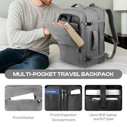 Carry on Backpack, Travel Friendly, Fits TSA requirement, Grey | Extra Large 40L-50L Travel Backpack TSA Approved, Water Resistant Bag, Expandable Laptop Bagpack, Travel Backpack for men - color: Grey, size: XX-Large