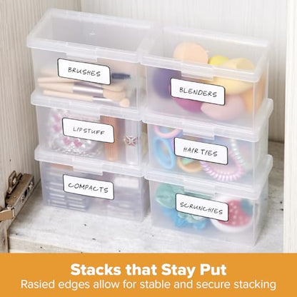 Bostitch Konnect Storage Containers with Lids, Office Organizer, Clear Plastic Box, Stackable for Index Cards, Labels, 1 Qt, 3 Pack - size: 3-Pack