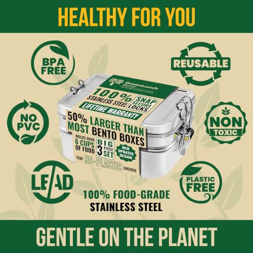Stackable Stainless Steel Bento Box for Adults, 6 Cup with Snack Pod | Crack-Resistant, Secure Locks, Eco-Friendly Lunch Container for Work, Office & Travel