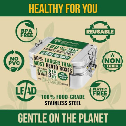 Stackable Stainless Steel Bento Box for Adults, 6 Cup with Snack Pod | Crack-Resistant, Secure Locks, Eco-Friendly Lunch Container for Work, Office & Travel