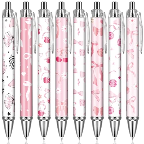 Pink Ballpoint Pens Favors - Retractable 24 Pcs Black Gel Ink Ball Point Pen Fine Cute Coquette Bow Tie Writing Supplies Fancy Gifts for Lovers Girls Nurse Teacher Assistants Office Work - style: Bow