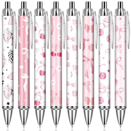 Pink Ballpoint Pens Favors - Retractable 24 Pcs Black Gel Ink Ball Point Pen Fine Cute Coquette Bow Tie Writing Supplies Fancy Gifts for Lovers Girls Nurse Teacher Assistants Office Work - style: Bow