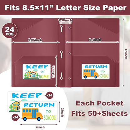 Henoyso 24 Set Take Home Folders with Clear Front Pocket, School-to-Home Communication Folder Bulk for Back to School Classroom, Heavy Duty Plastic Parent-Teacher Homework Folders (Dark Red) - color: Dark Red