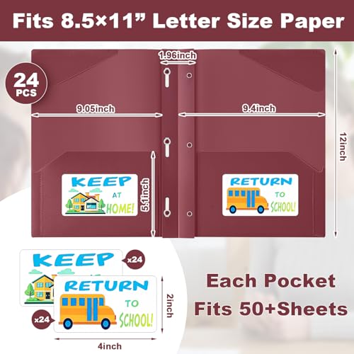 Henoyso 24 Set Take Home Folders with Clear Front Pocket, School-to-Home Communication Folder Bulk for Back to School Classroom, Heavy Duty Plastic Parent-Teacher Homework Folders (Dark Red) - color: Dark Red