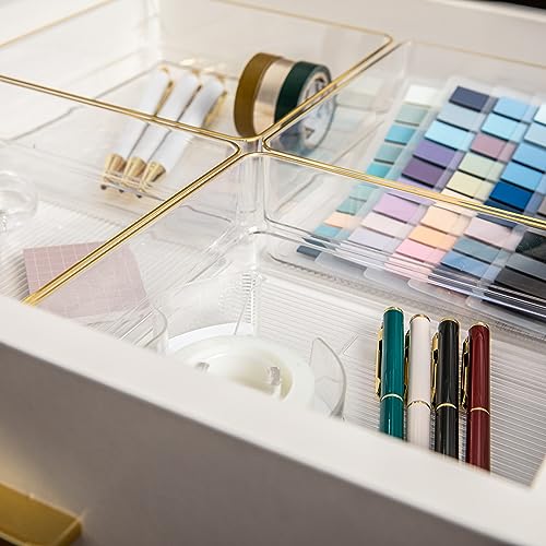 Martha Stewart Kerry Plastic Stackable Office Desk Drawer Organizers, 6" x 6", 4 Pack, with Gold Trim - size: 6" x 6"