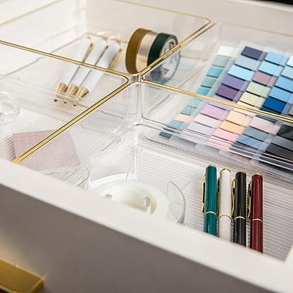 Martha Stewart Kerry Plastic Stackable Office Desk Drawer Organizers, 6" x 6", 4 Pack, with Gold Trim - size: 6" x 6"