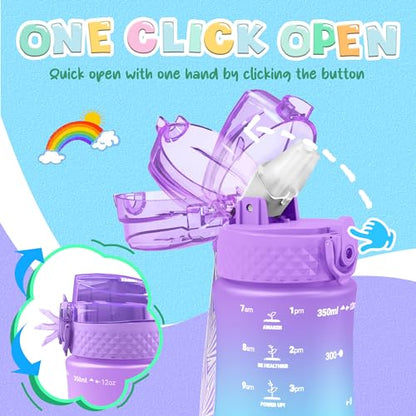 OLDLEY Kids Water Bottle for School, 12 oz (2 lids) BPA-Free Reusable Leak-proof Durable Tritan Plastic Water Bottles with Straw & Chug Lids, Anti-dust Spout Cover (Macaroon) - color: Macaroon, size: 12 Ounces