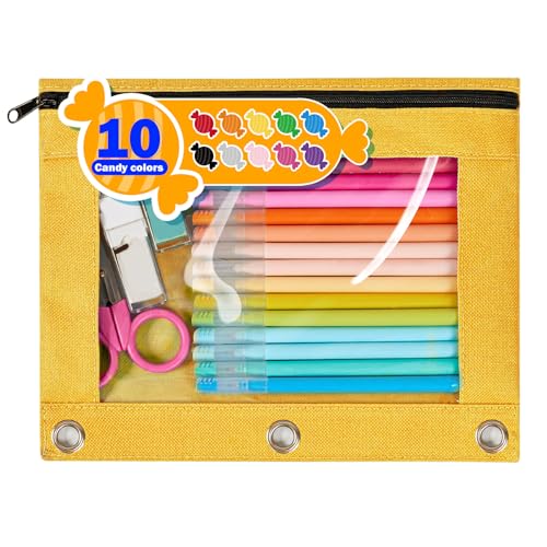 Forvencer Pencil Pouch for 3 Ring Binder, Large Pencil Case Pouch with 3 Reinforced Grommets, Pen Bag, Clear Window Pencil Case, Binder Accessories, Daffodil - color: Daffodil, size: 1 Pack