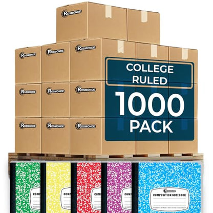 Rosmonde 1000 Pack (Pallet) Composition Notebook Bulk, College Ruled, Pallet of Composition Notebooks, 200 Pages (100 Sheets), 9-3/4 x 7-1/2, Bulk Notebooks for School & Office, 4-7 Days Transit - size: 1000 Pack | Express Pallet, style: Color Marble