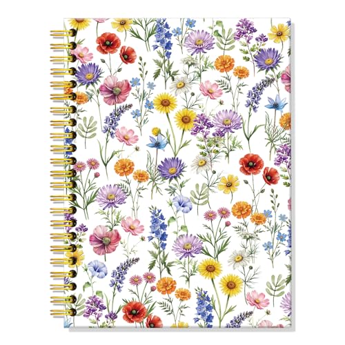 ERHACHAIJIA Watercolor Wildflower Hardcover 160 Pages Lined Spiral Notebook, Cute Journal Gifts for Women Mom Wife Sister Coworker Colleague Flowers Lover, Ruled Notebook for Work & Note Taking - color: White-Multi