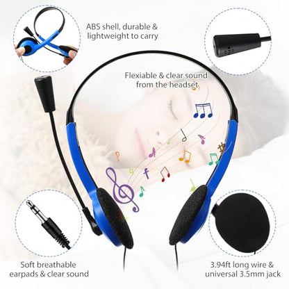 Yunsailing 30 Pack Classroom Headphones with Microphone School Student Headphones Bulk Class Set Lightweight Adjustable Earphones on Ear with 3.5 mm Jack(Blue,Plastic Stem) - color: Blue, style: Plastic Stem