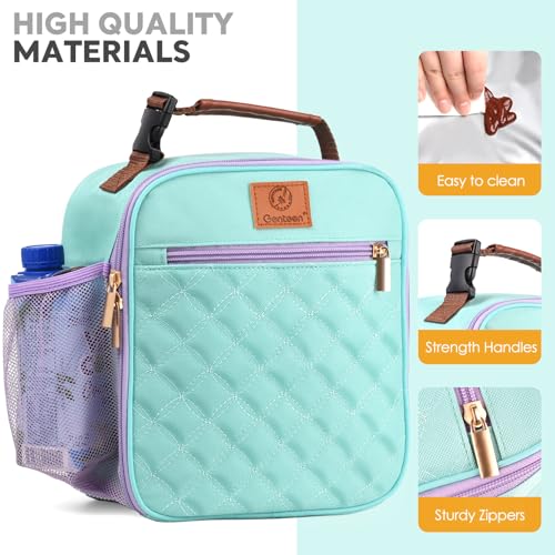 Genteen Kids Lunch Box Insulated Soft Mini Cooler with Bottle Holder, Lightweight Reusable Easy-Clean Lunch bag for Girls, Boys Back to School-Light Green - color: Light Green