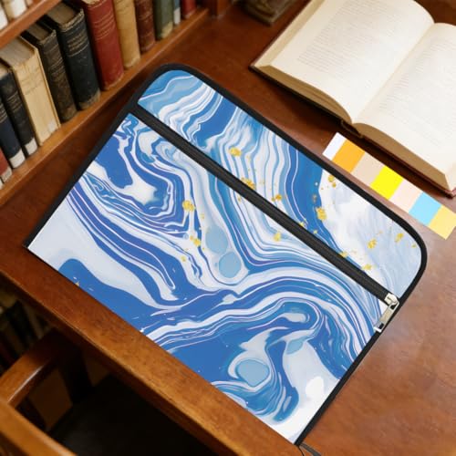 WEBEEDY Aesthetics Expanding File Folder with 13 Pocket, Zipper and Labels, A4 Size Portable Accordion Folder Letter Bill Receipt Document Organizer for Travel Office Home (Blue Water Flow Pattern)