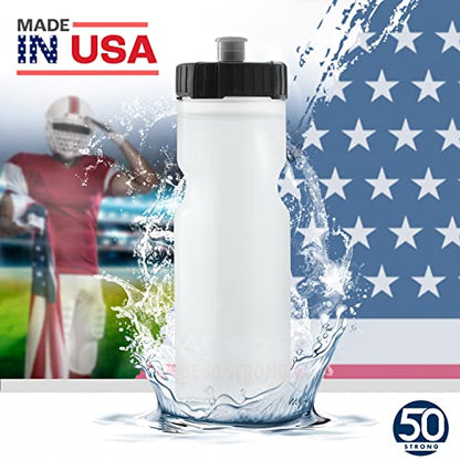50 Strong Sports Water Bottles – Reusable 22 oz BPA-Free Plastic Bottles with Pull Top Cap – Made in USA – Top Rack Dishwasher Safe – Fits Most Bike Cages Brand - color: Clear, style: 6 Pack