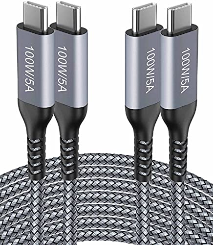 USB C to USB C Cable【100W/5A 15FT 2Pack】Type C Fast Charging,Long Nylon,Charger Cord for Samsung Galaxy Note 10/20,S20,Google Pixel 4/5 XL,OnePlus 8T,iPad Pro/Air,MacBook Pro/Air,iMac,Switch,Dell XPS - color: Grey, size: 15FT